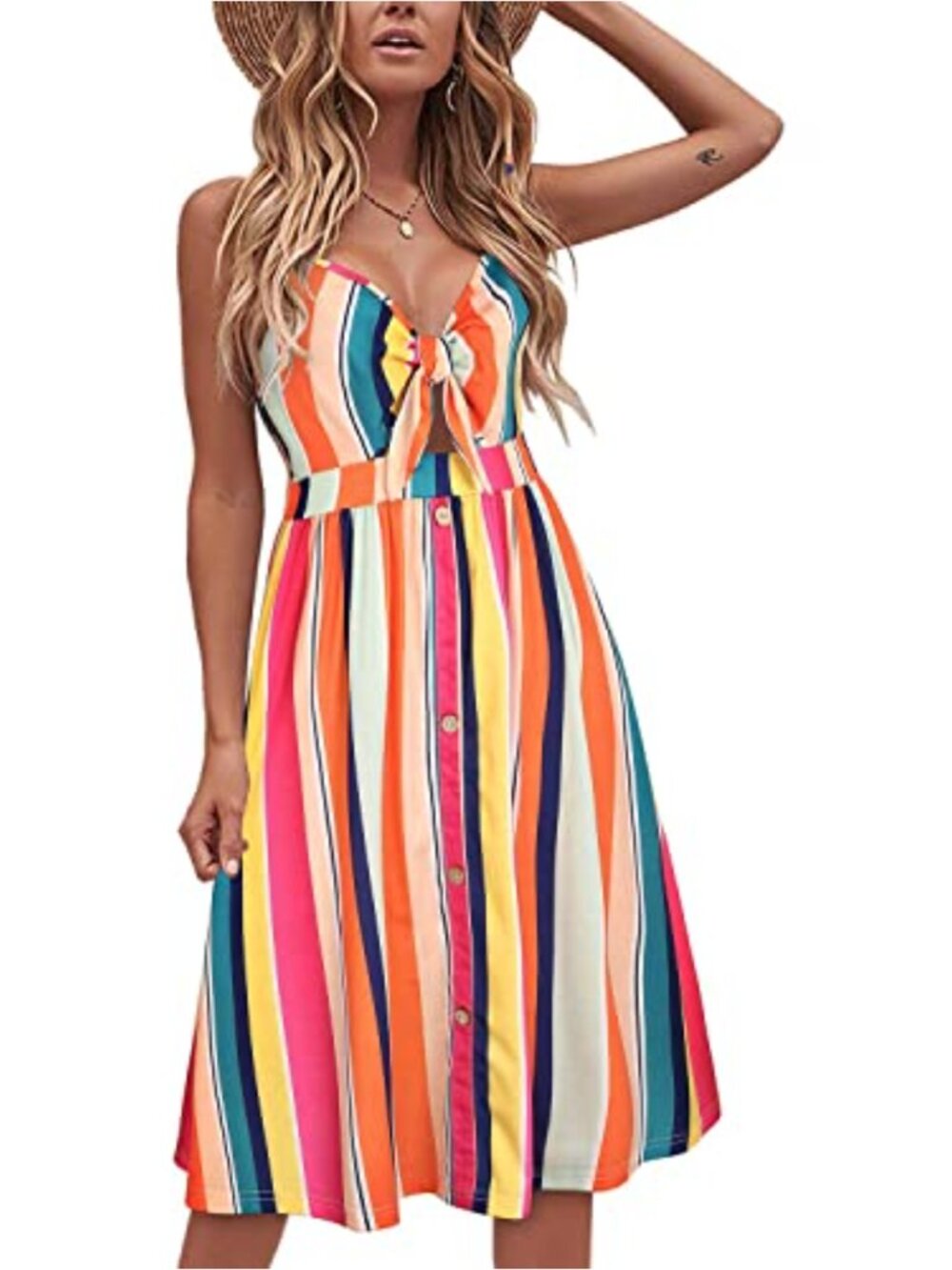 Women's V-Neck Sleeveless Swing Dress with Pockets